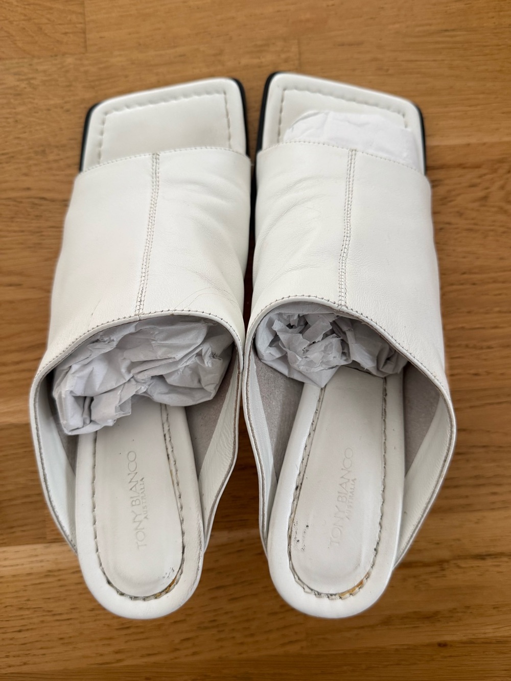 Tony Bianco White Leather Square Open-Back Mules